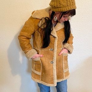 Vintage shearling suede tan rancher jacket